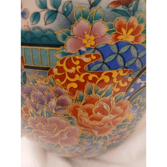 Vntg Huge Japanese Satsuma Egg Asian Decor Orient Hand Painted Cloisonne Floral - Picture 13 of 16